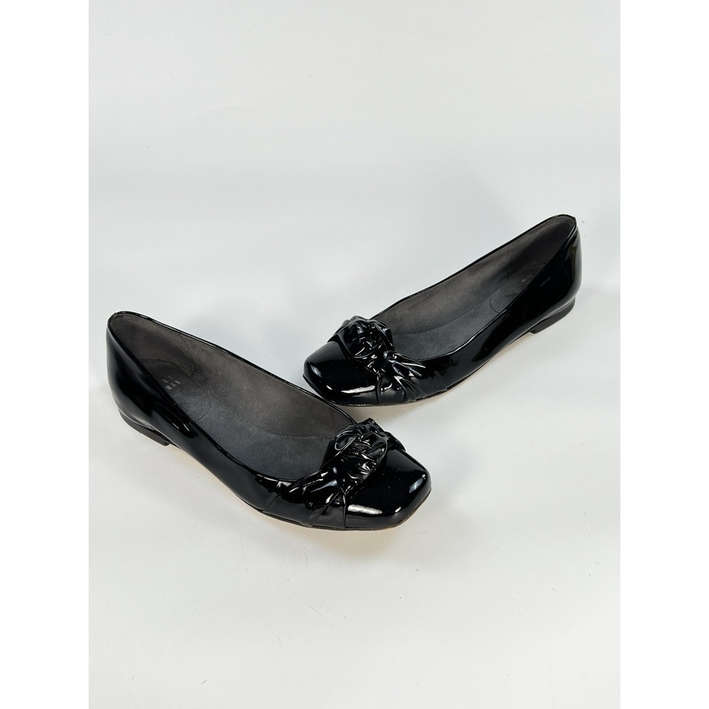 Stuart Weitzman Black Patent Leather Flat Shoes Knot Toe Women's US 6 M Spain